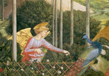 Ange nourrissant un paon, détail du cycle du Voyage des Mages dans la chapelle, v. 1460, détail de 70610